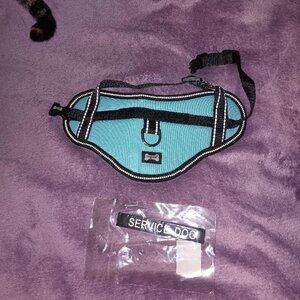 Small Aqua Blue Padded Service Dog Cat Harness Vest Velcro Labels by Doglemi